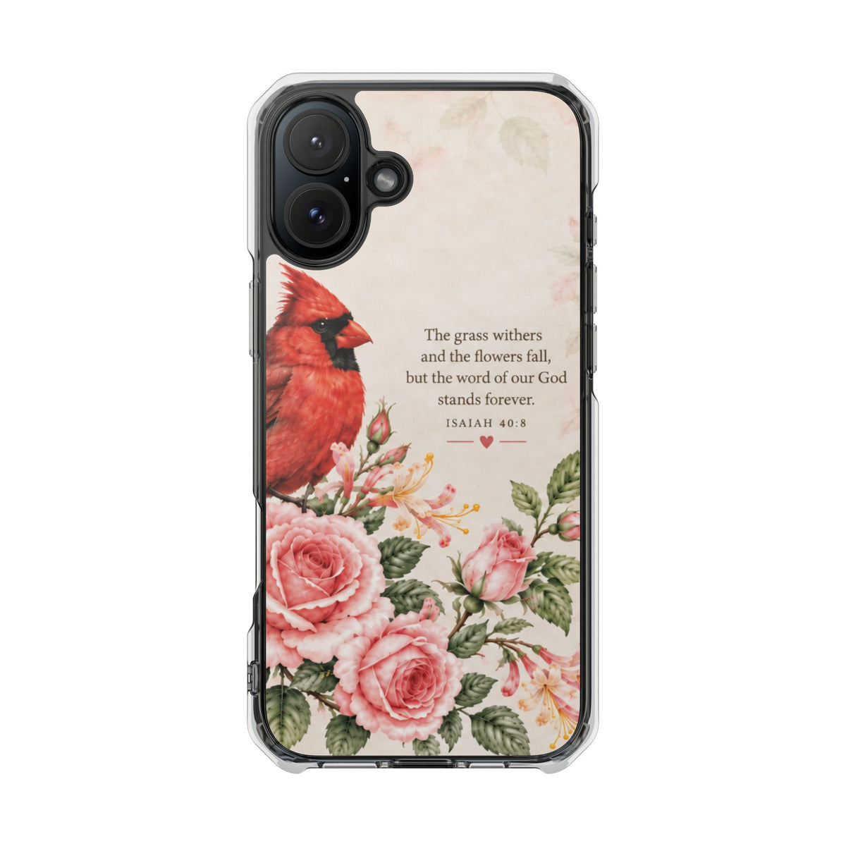 Clear Magnetic Phone Case — Cardinal Scene Isiah 40:8