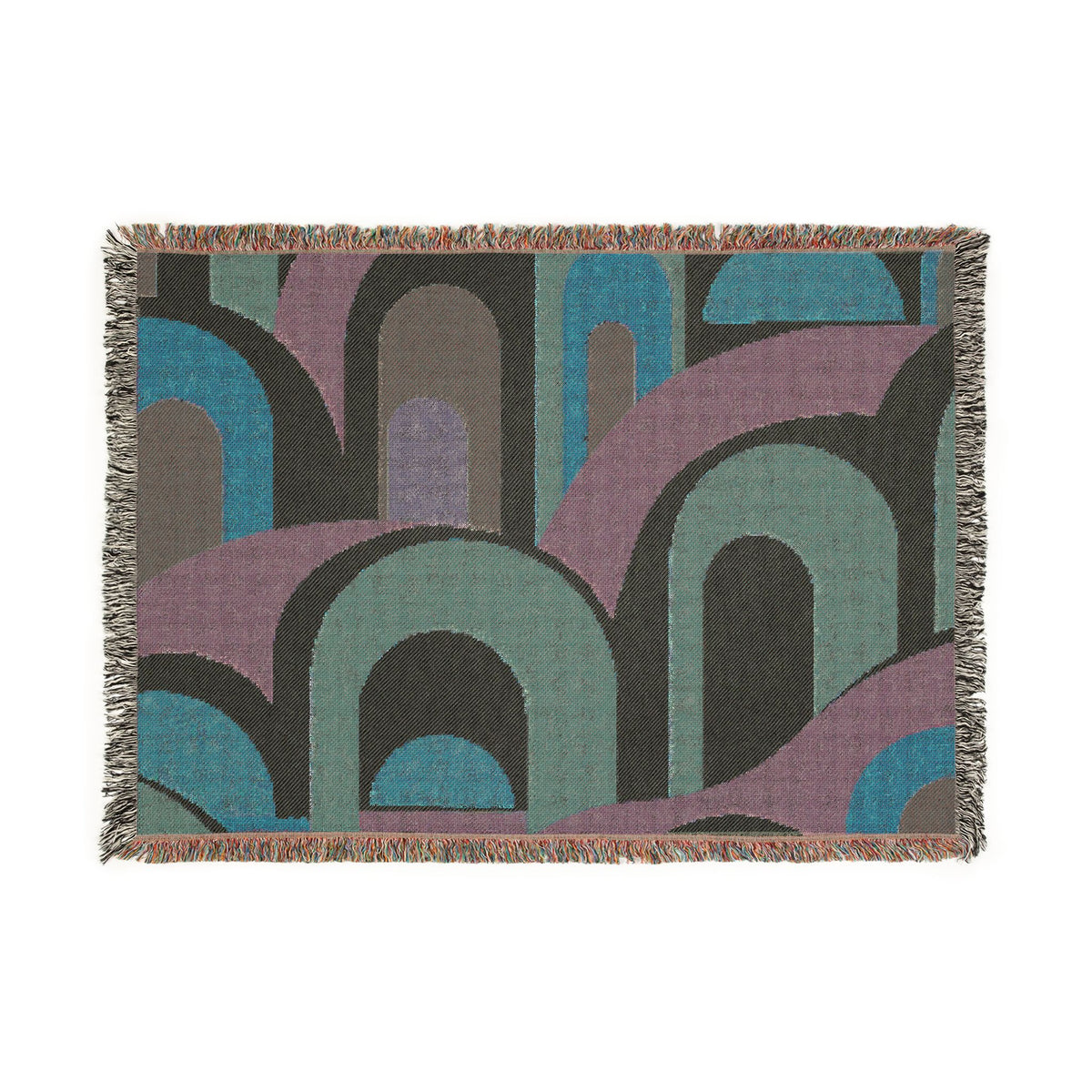 Retro Arch Woven Blanket – Mid-Century Geometric Throw for Living Room, Boho Decor