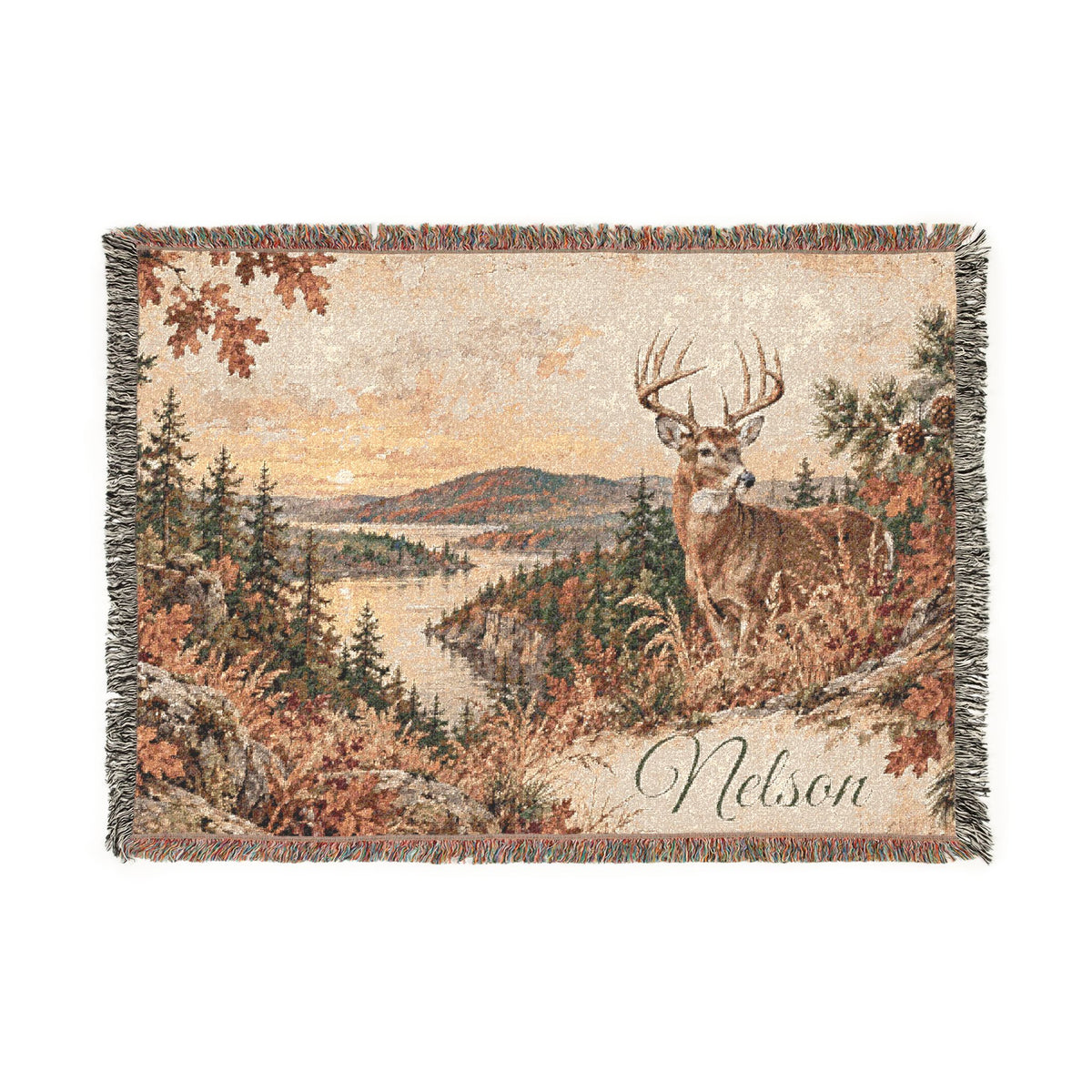 Scenic Deer Woven Blanket – Personalized Rustic Nature Throw