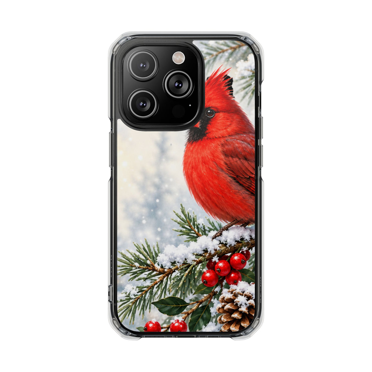 Clear Magnetic Phone Case — Winter Cardinal Scene