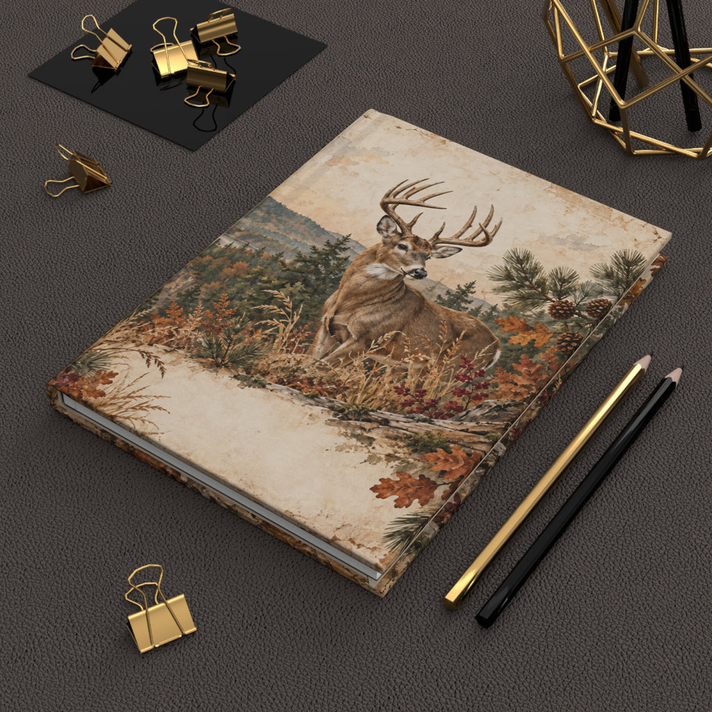 Deer Forest Scene Hardcover Journal — Lined Rustic Wildlife Notebook for Nature Lovers