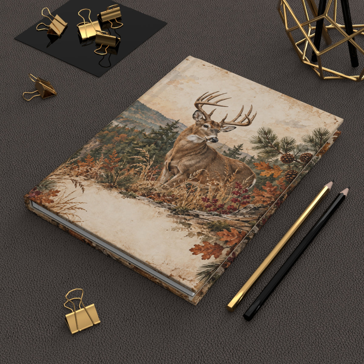 Deer Forest Scene Hardcover Journal — Lined Rustic Wildlife Notebook for Nature Lovers