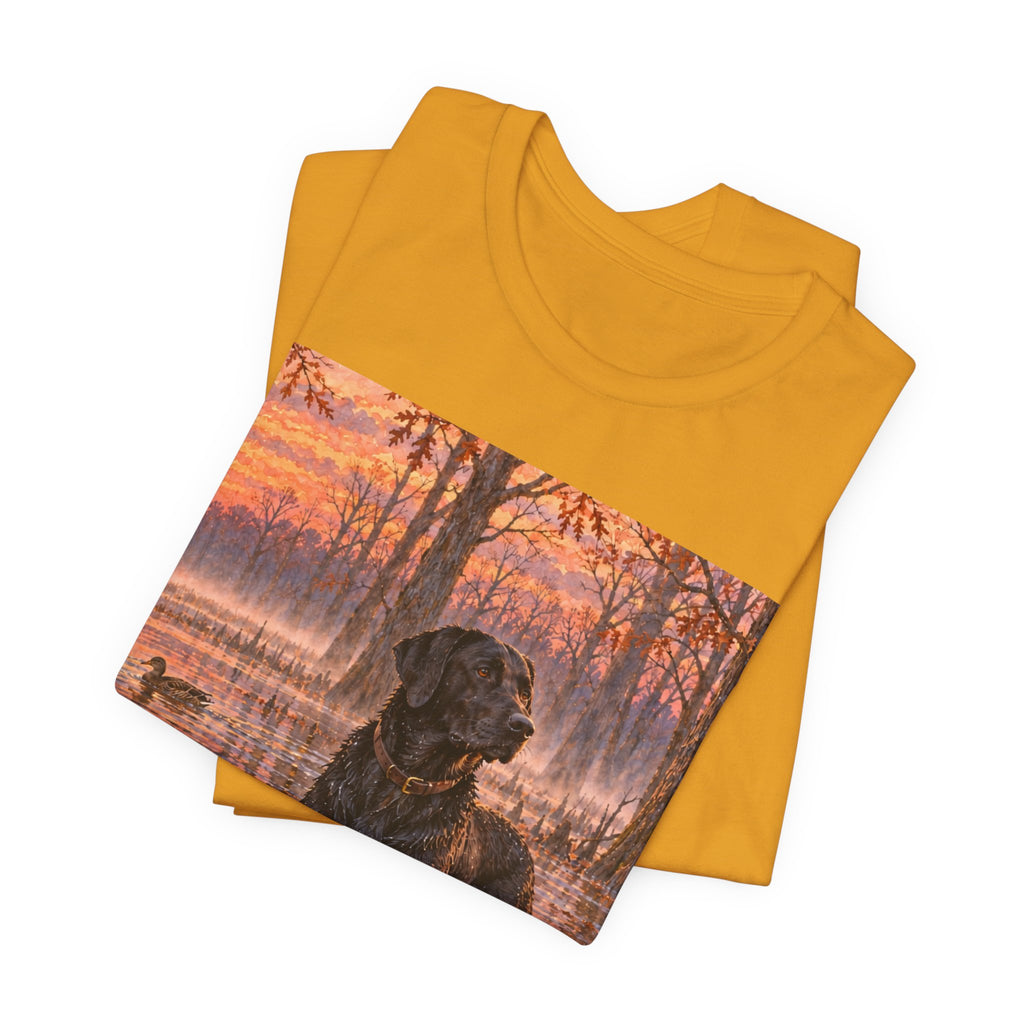 Sunset Bay Labrador Tee — Black Lab Dog Sunset Shirt