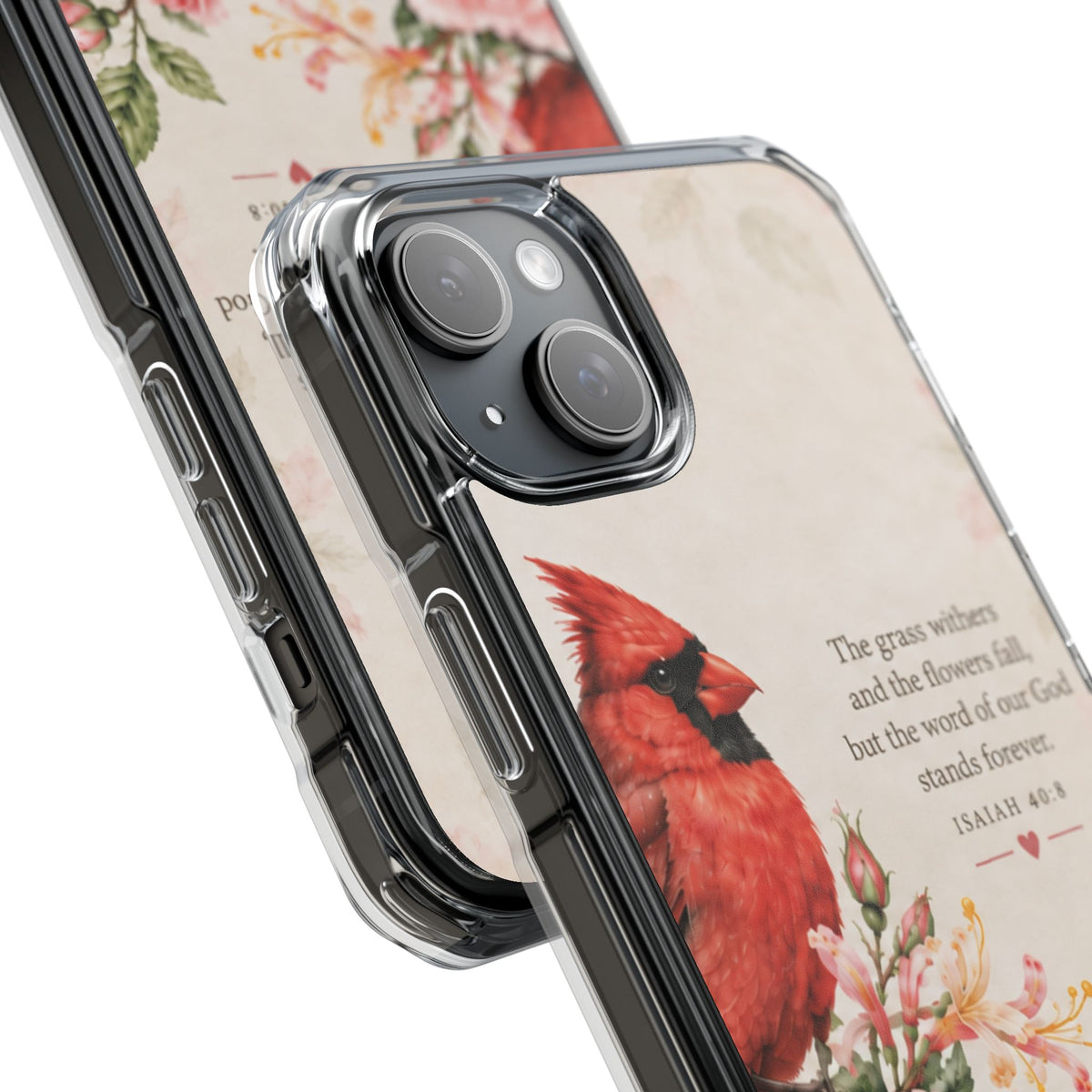 Clear Magnetic Phone Case — Cardinal Scene Isiah 40:8