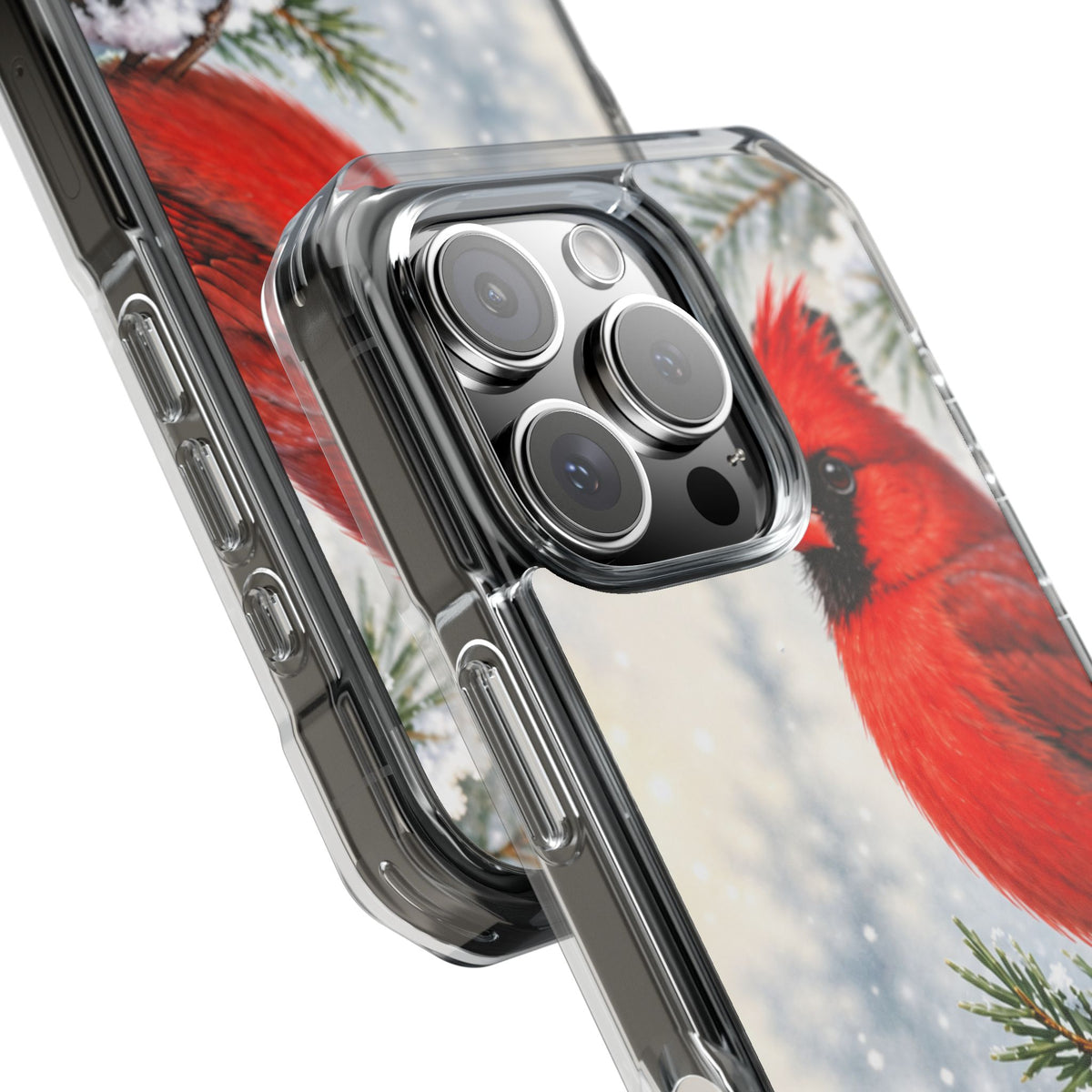 Clear Magnetic Phone Case — Winter Cardinal Scene