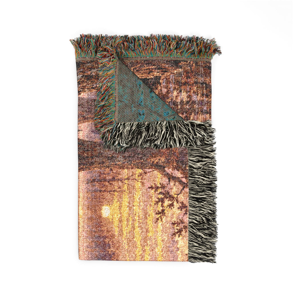 Labrador at Sunset Woven Blanket — Rustic Dog Lake Tapestry Throw