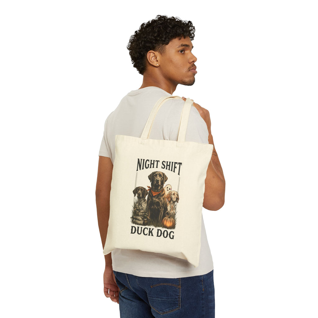 Night Shift Duck Dog Tote, Spooky Hunting Pumpkin Ghost Canvas