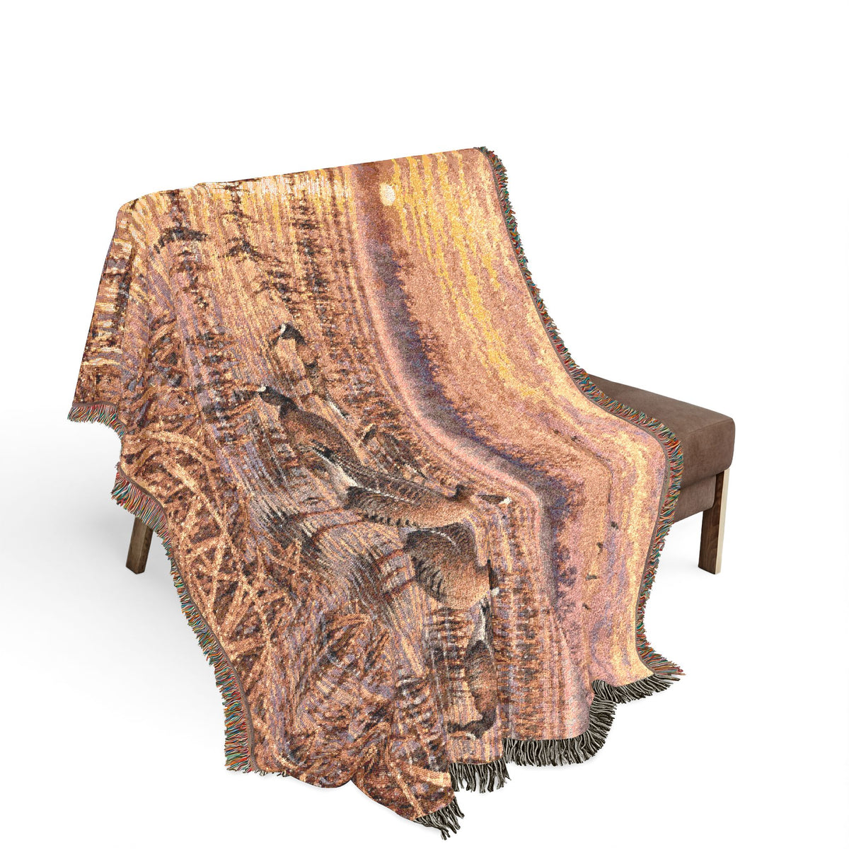 Sunset Wetlands Woven Blanket — Goose & Marsh Landscape Throw