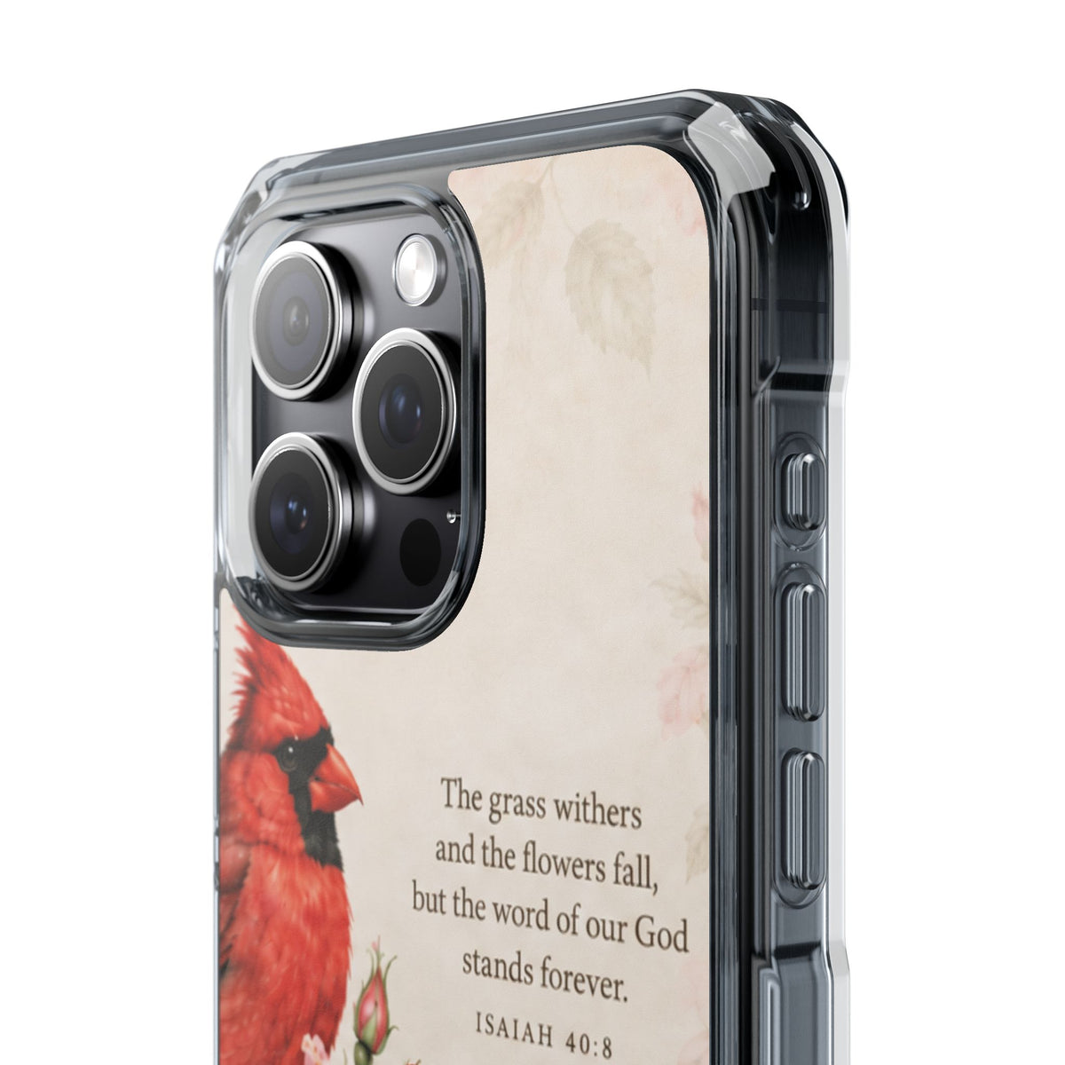 Clear Magnetic Phone Case — Cardinal Scene Isiah 40:8