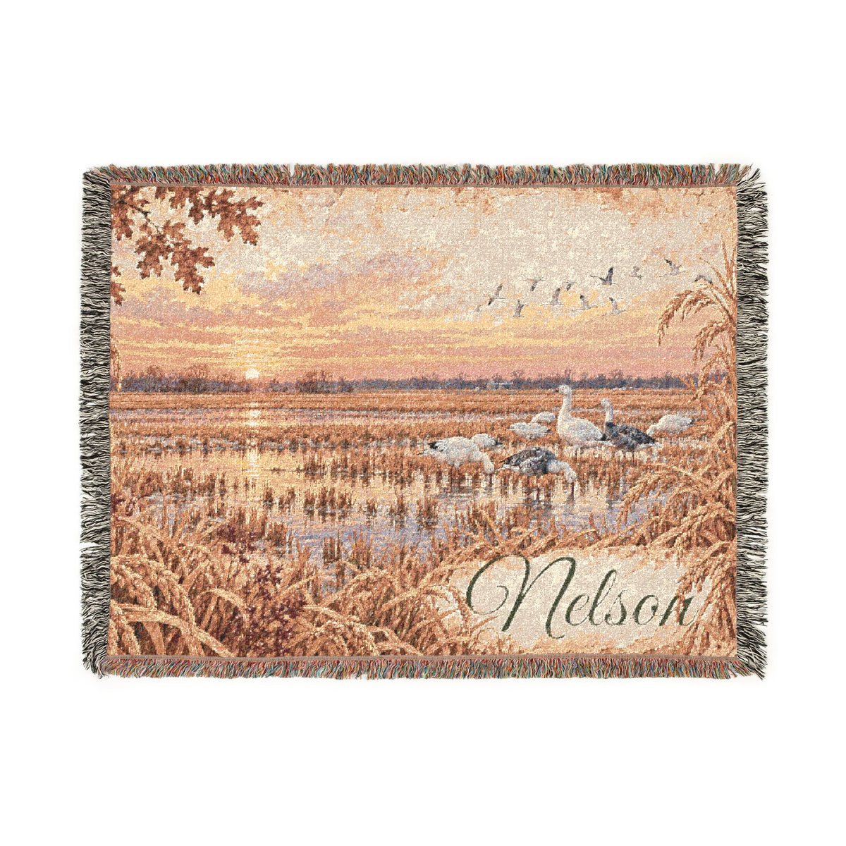 Sunset Marsh Woven Blanket — Rustic Lakeside Tapestry Throw
