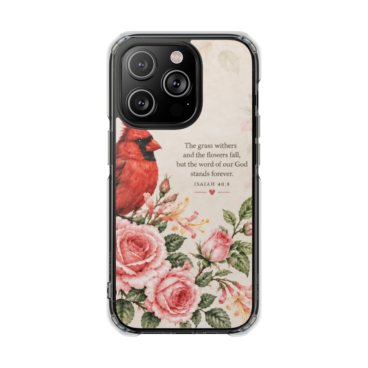 Clear Magnetic Phone Case — Cardinal Scene Isiah 40:8
