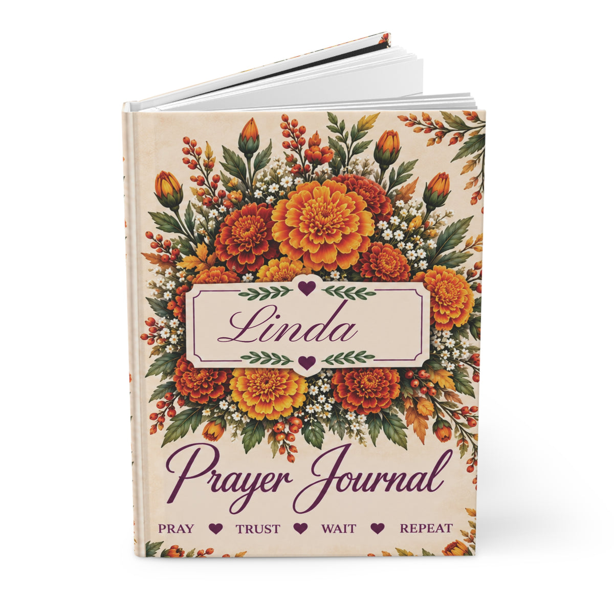 Personalized October Birth Flower Prayer Journal, Marigold Christian Notebook, Jeremiah 29:11 Gift for Women, Bible Study Journal