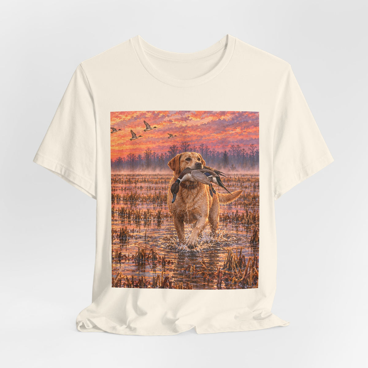 Sunset Retriever T-Shirt — Golden Retriever Sunset Scene Tee