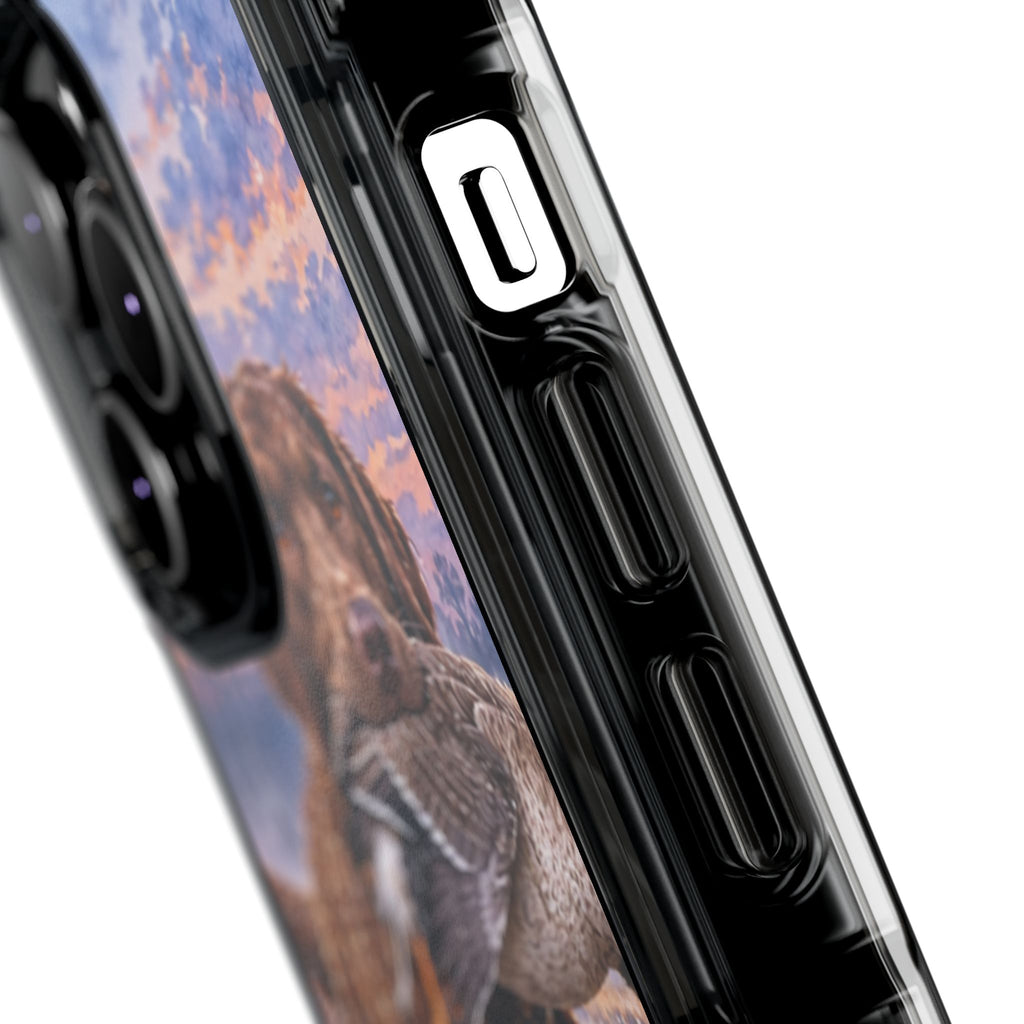 Clear Magnetic Phone Case — Chocolate Lab with Duck in swamp