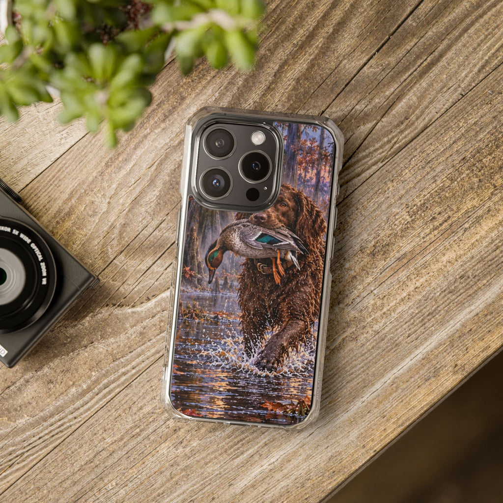 Clear Magnetic Phone Case — Boykin spaniel with Duck swamp
