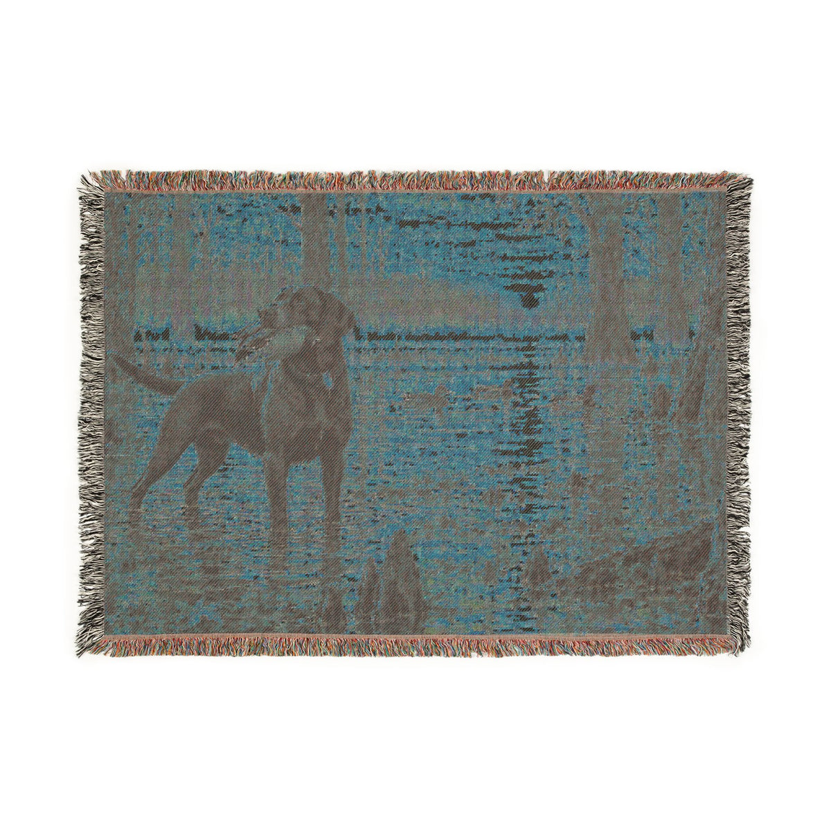 Sunset Wetlands Woven Blanket — Chocolate Lab with Duck Marsh Landscape Throw