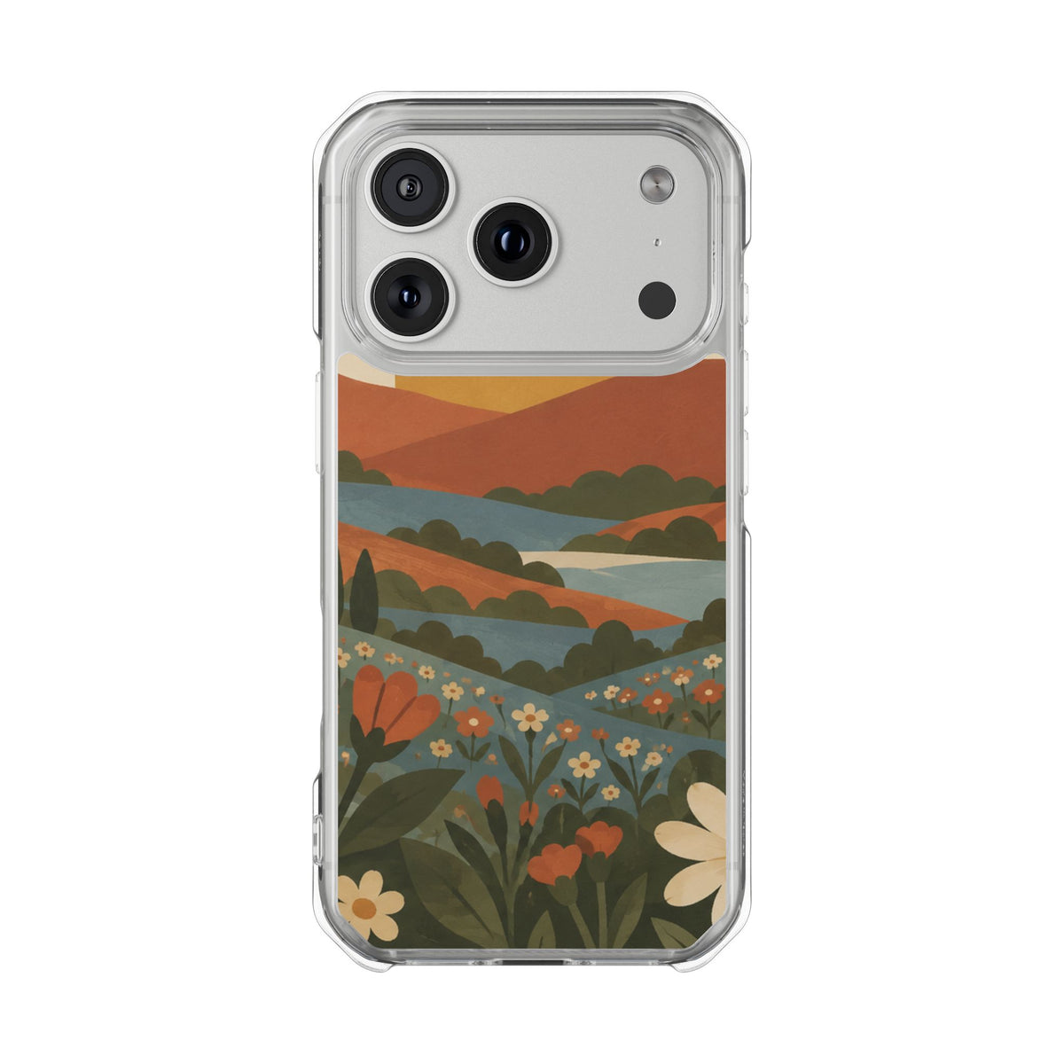 Clear Magnetic Phone Case Floral Sunset Design