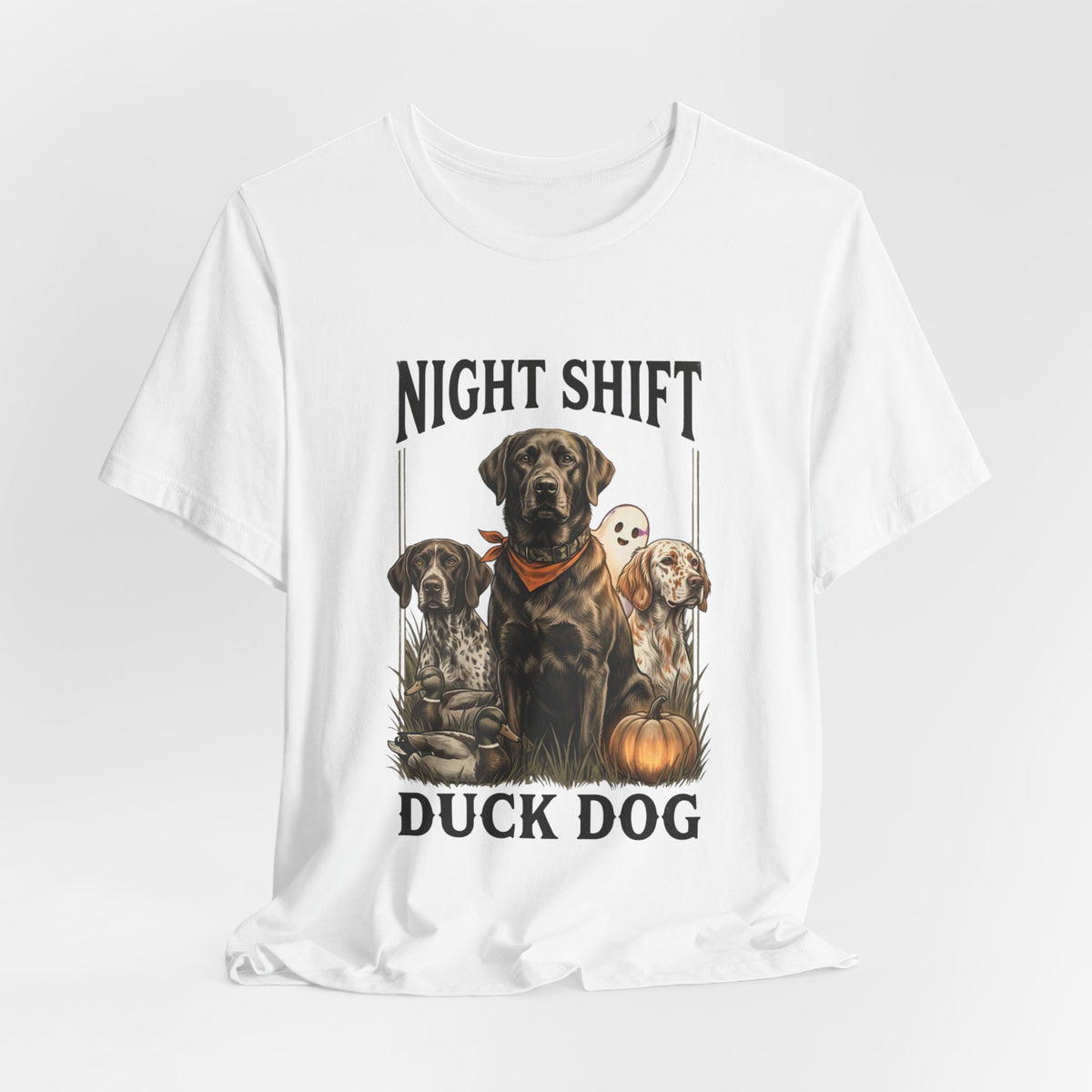 Night Shift Duck Dog T‑Shirt | Spooky Hunting, Retriever Graphic