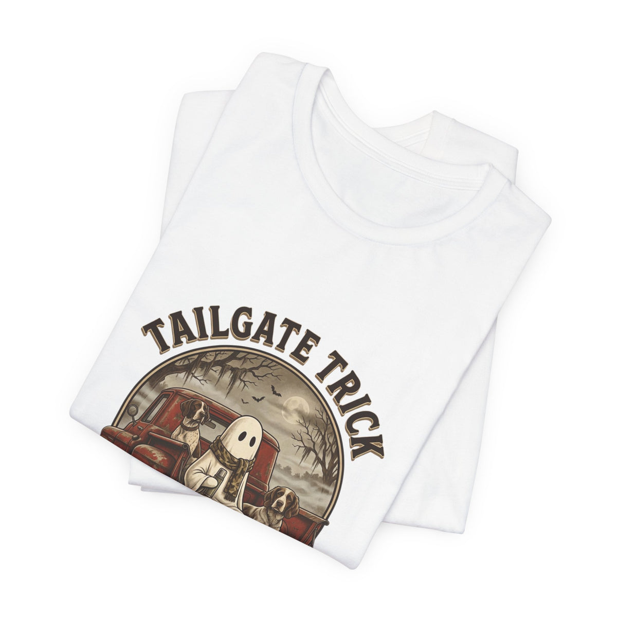 Tailgate Trick and Treat T‑Shirt | Spooky Hunting Halloween Truck Ghost Design