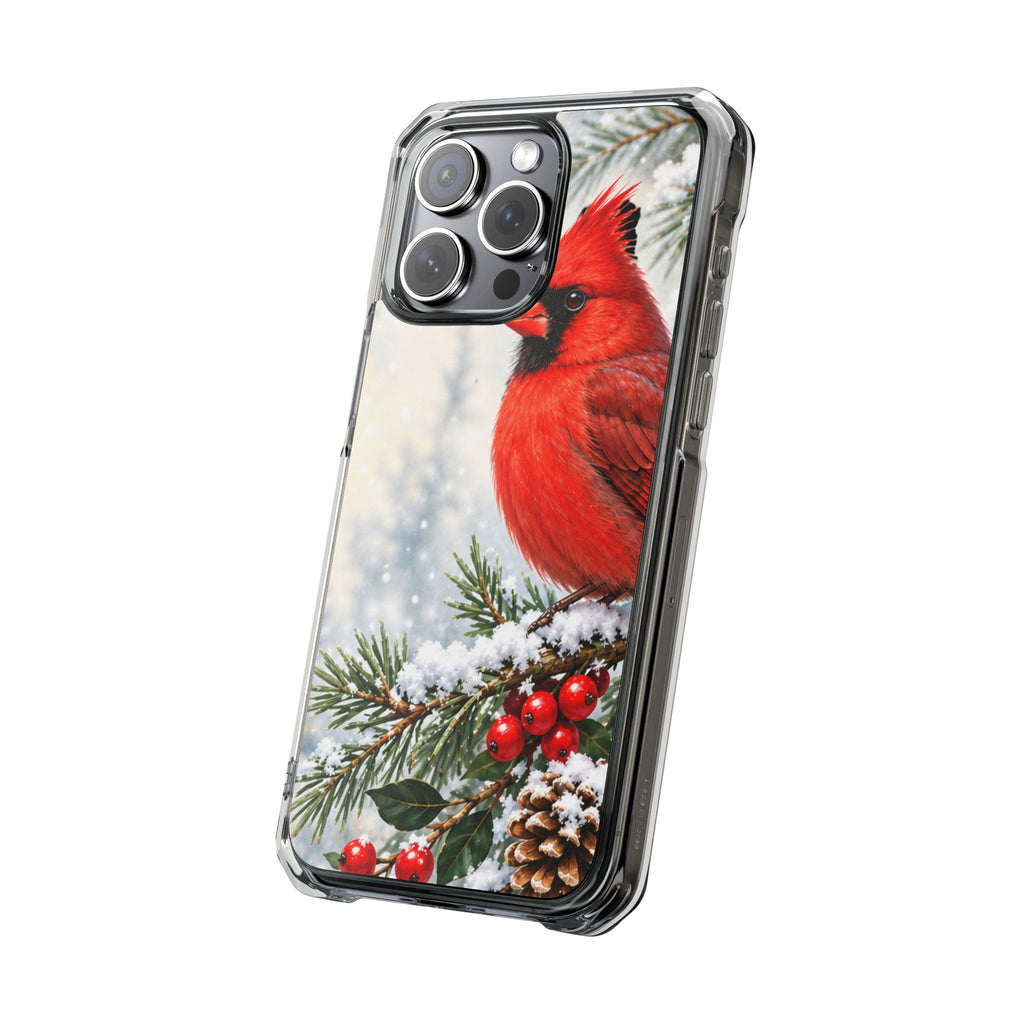 Clear Magnetic Phone Case — Winter Cardinal Scene