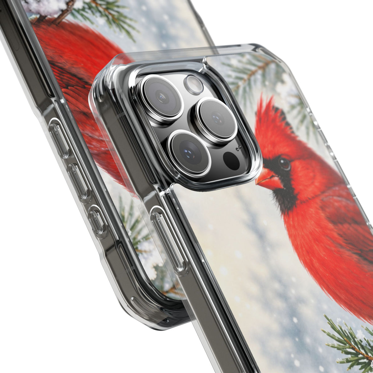 Clear Magnetic Phone Case — Winter Cardinal Scene