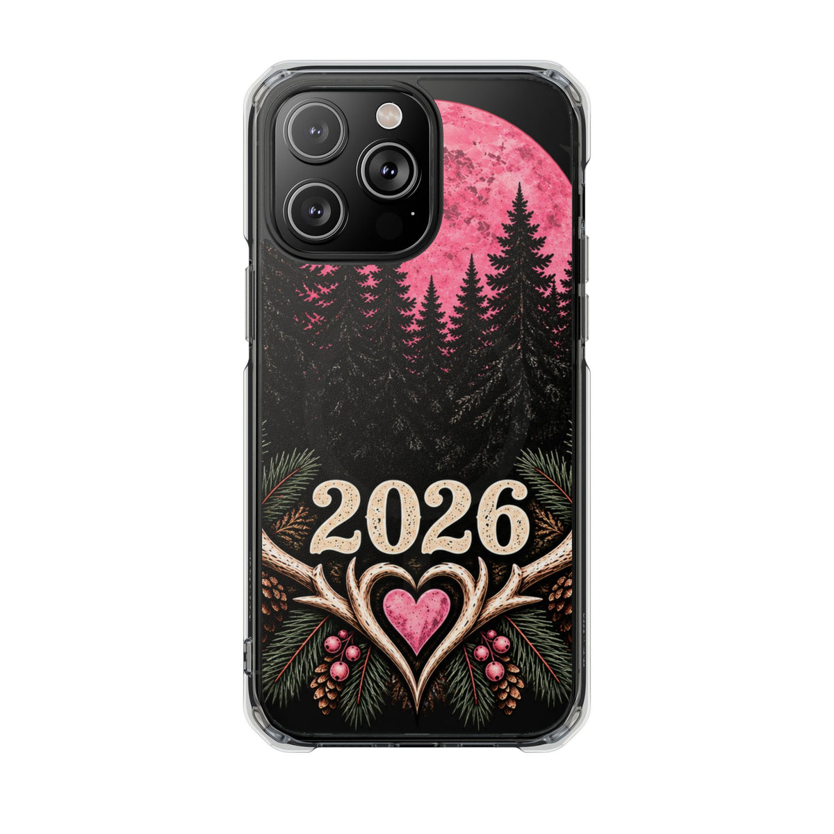 2026 Pink Moon Forest Phone Case — Clear Magnetic Protective Cover