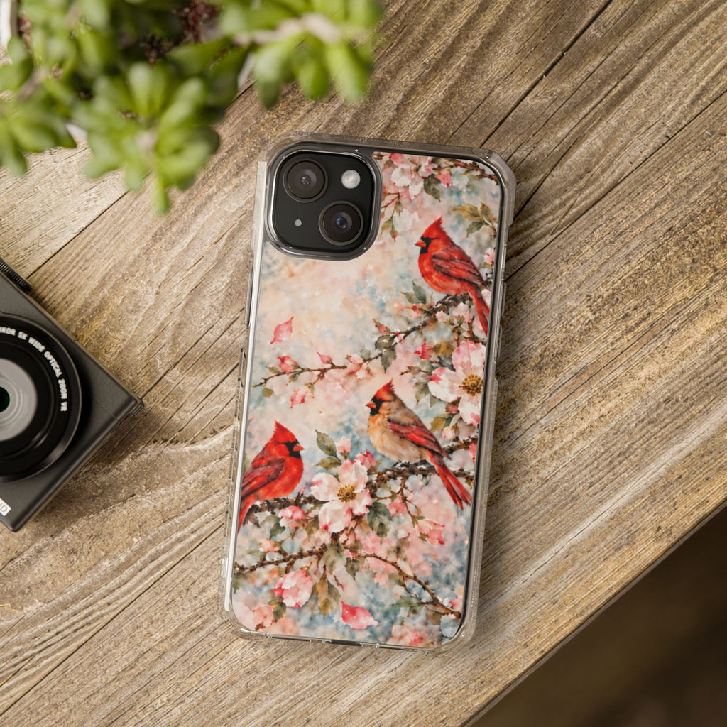 Clear Magnetic Phone Case — Cardinal Flock Scene