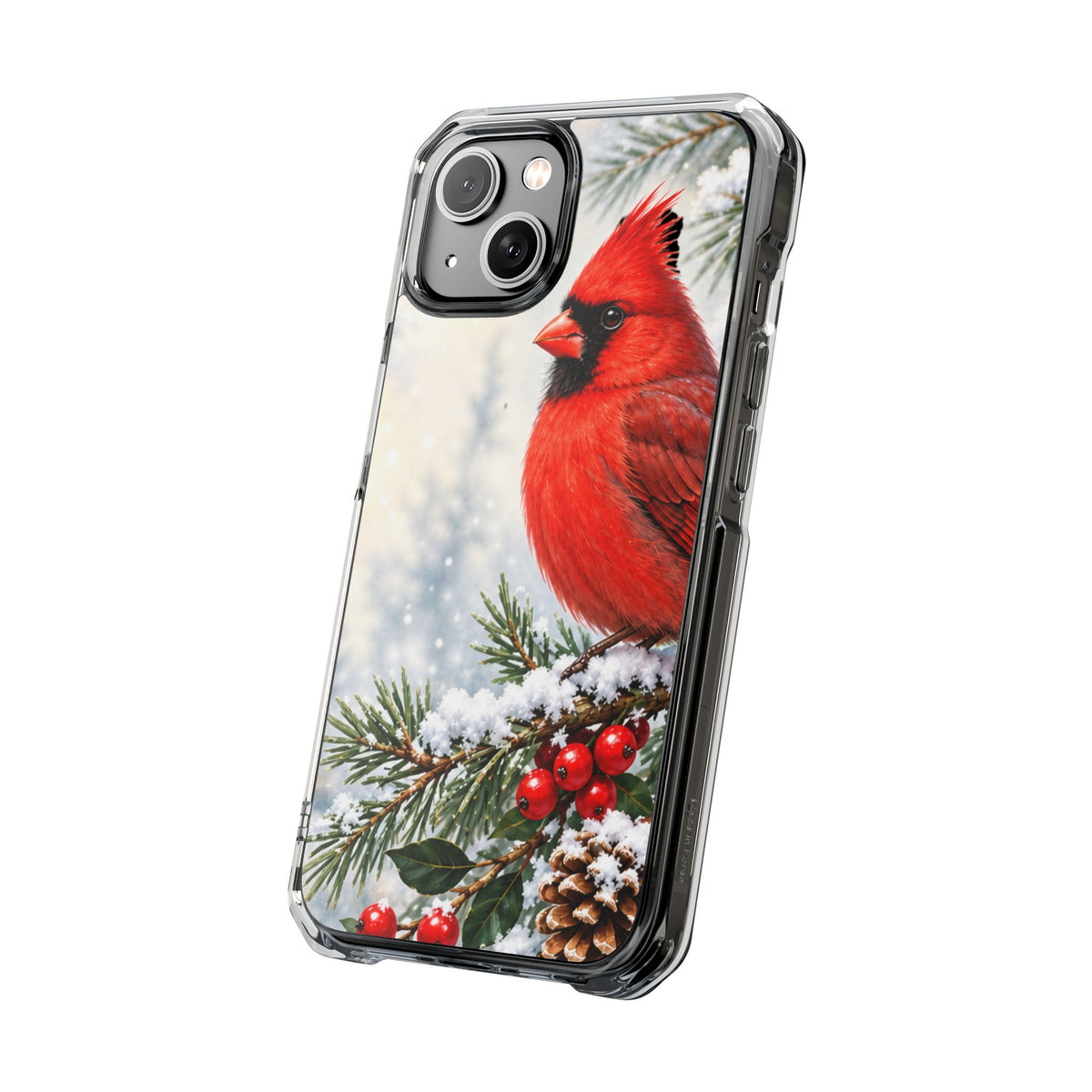 Clear Magnetic Phone Case — Winter Cardinal Scene