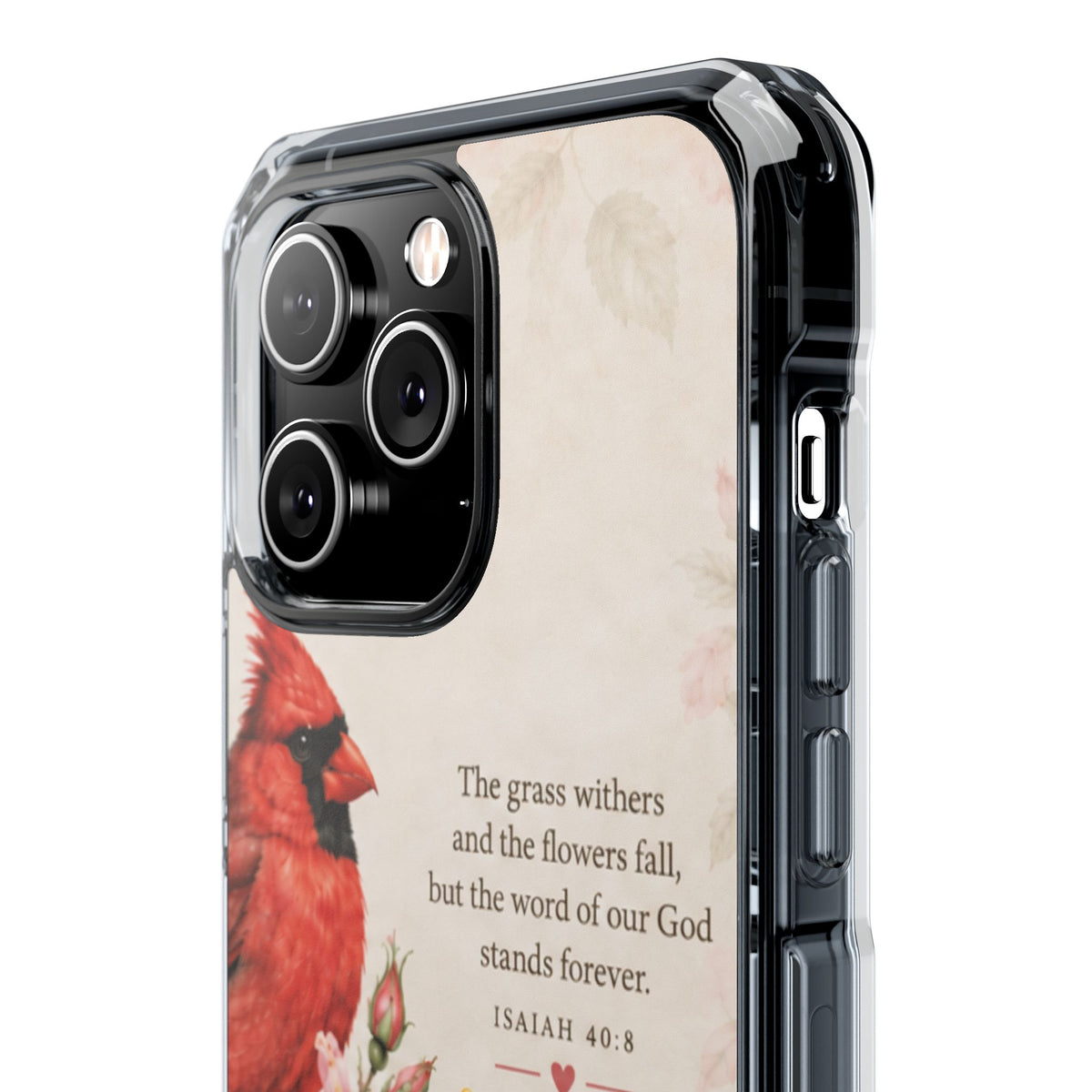 Clear Magnetic Phone Case — Cardinal Scene Isiah 40:8