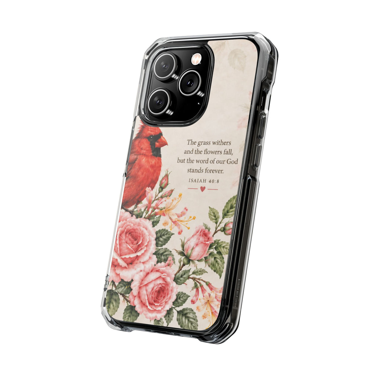 Clear Magnetic Phone Case — Cardinal Scene Isiah 40:8