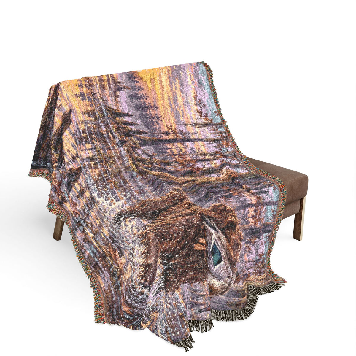 Mohican River Scenic Woven Blanket — Rustic Lake Boykin spaniel Landscape Throw