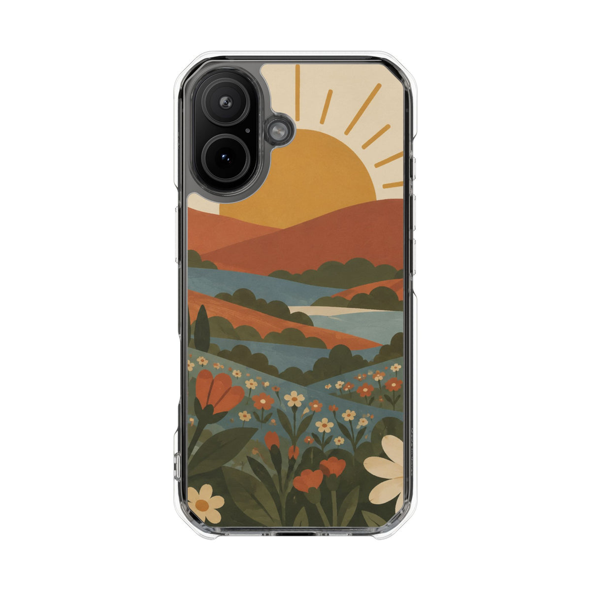 Clear Magnetic Phone Case Floral Sunset Design