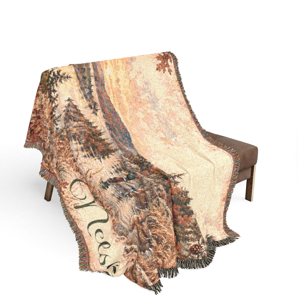 Mohican River Scenic Woven Blanket — Rustic Lake Landscape Throw