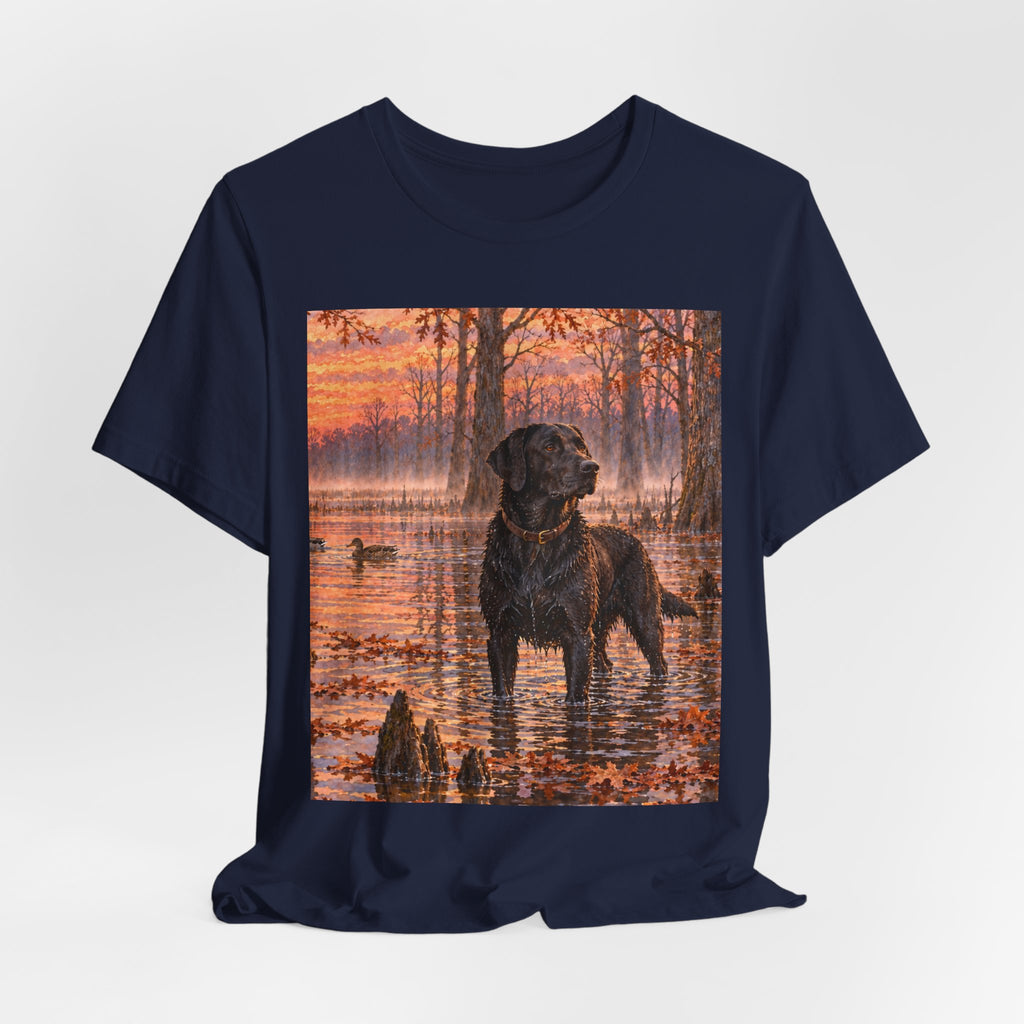 Sunset Bay Labrador Tee — Black Lab Dog Sunset Shirt