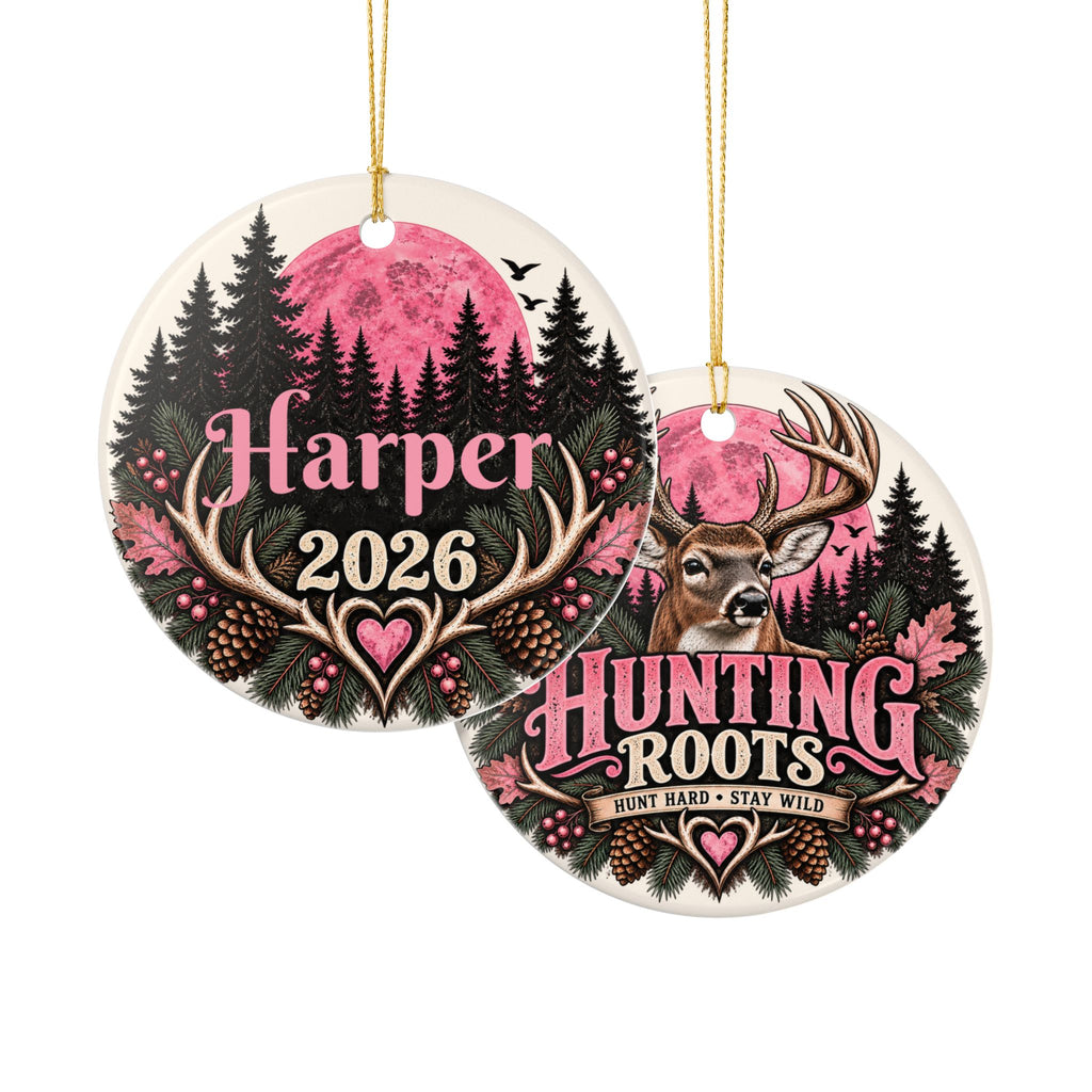 Personalized Pink Whitetail Hunter Ornament, Custom Name 2026 Christmas Keepsake, Gift for Her