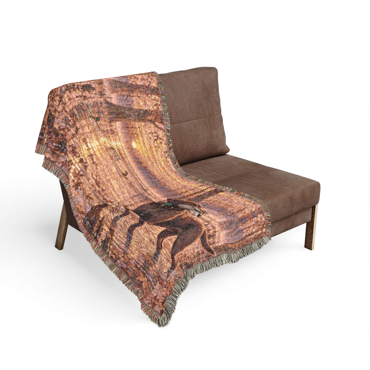 Sunset Wetlands Woven Blanket — Chocolate Lab with Duck Marsh Landscape Throw