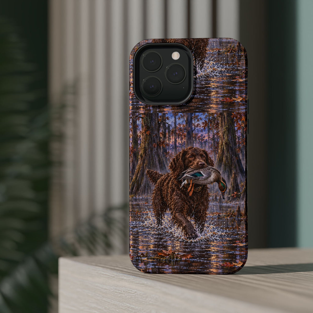 Clear Magnetic Phone Case — Boykin spaniel with Duck swamp