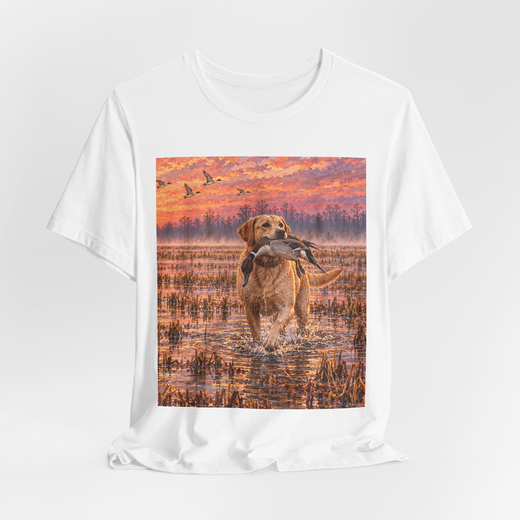 Sunset Retriever T-Shirt — Golden Retriever Sunset Scene Tee