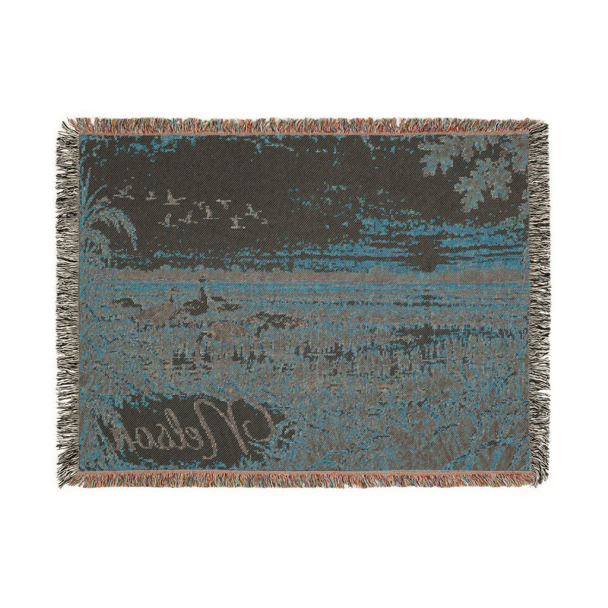Sunset Marsh Woven Blanket — Rustic Lakeside Tapestry Throw