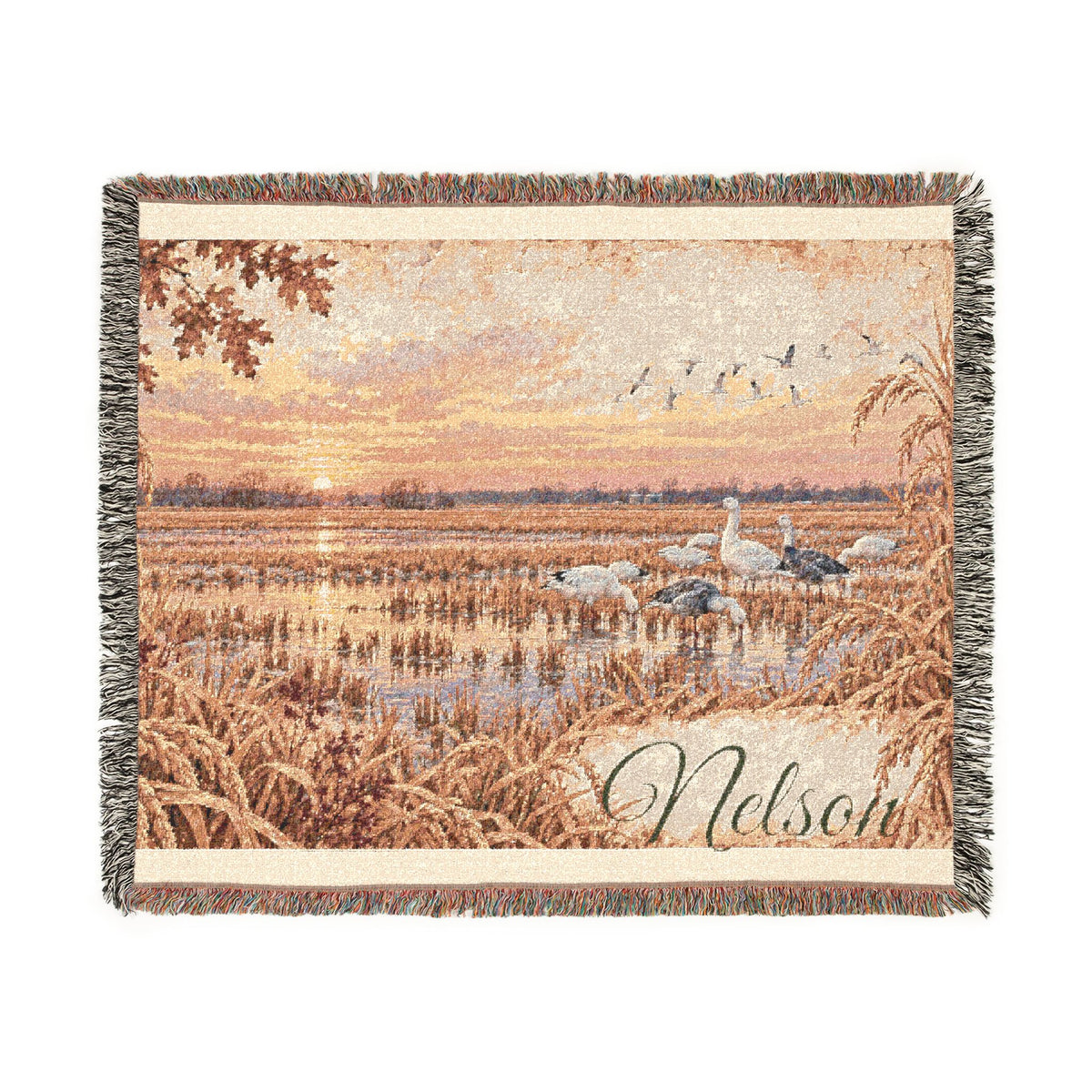 Sunset Marsh Woven Blanket — Rustic Lakeside Tapestry Throw