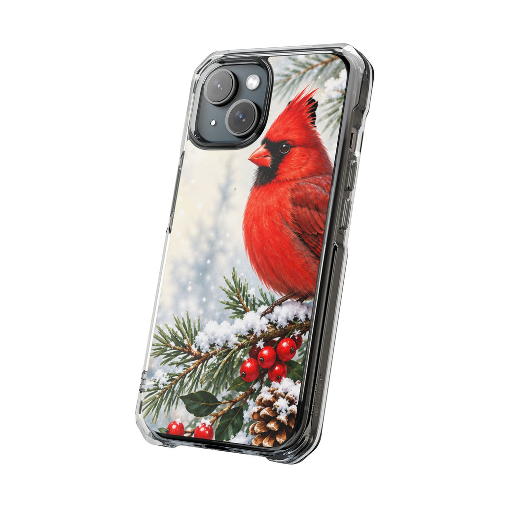 Clear Magnetic Phone Case — Winter Cardinal Scene
