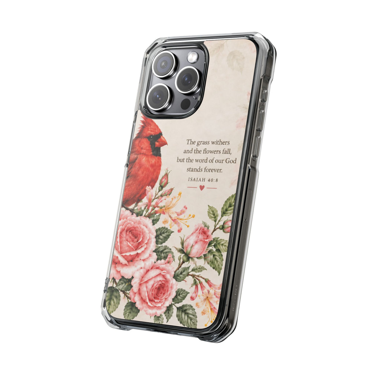 Clear Magnetic Phone Case — Cardinal Scene Isiah 40:8