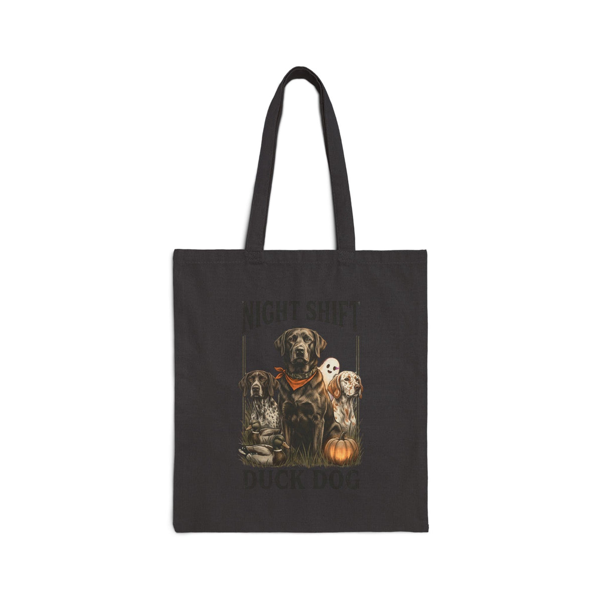 Night Shift Duck Dog Tote, Spooky Hunting Pumpkin Ghost Canvas