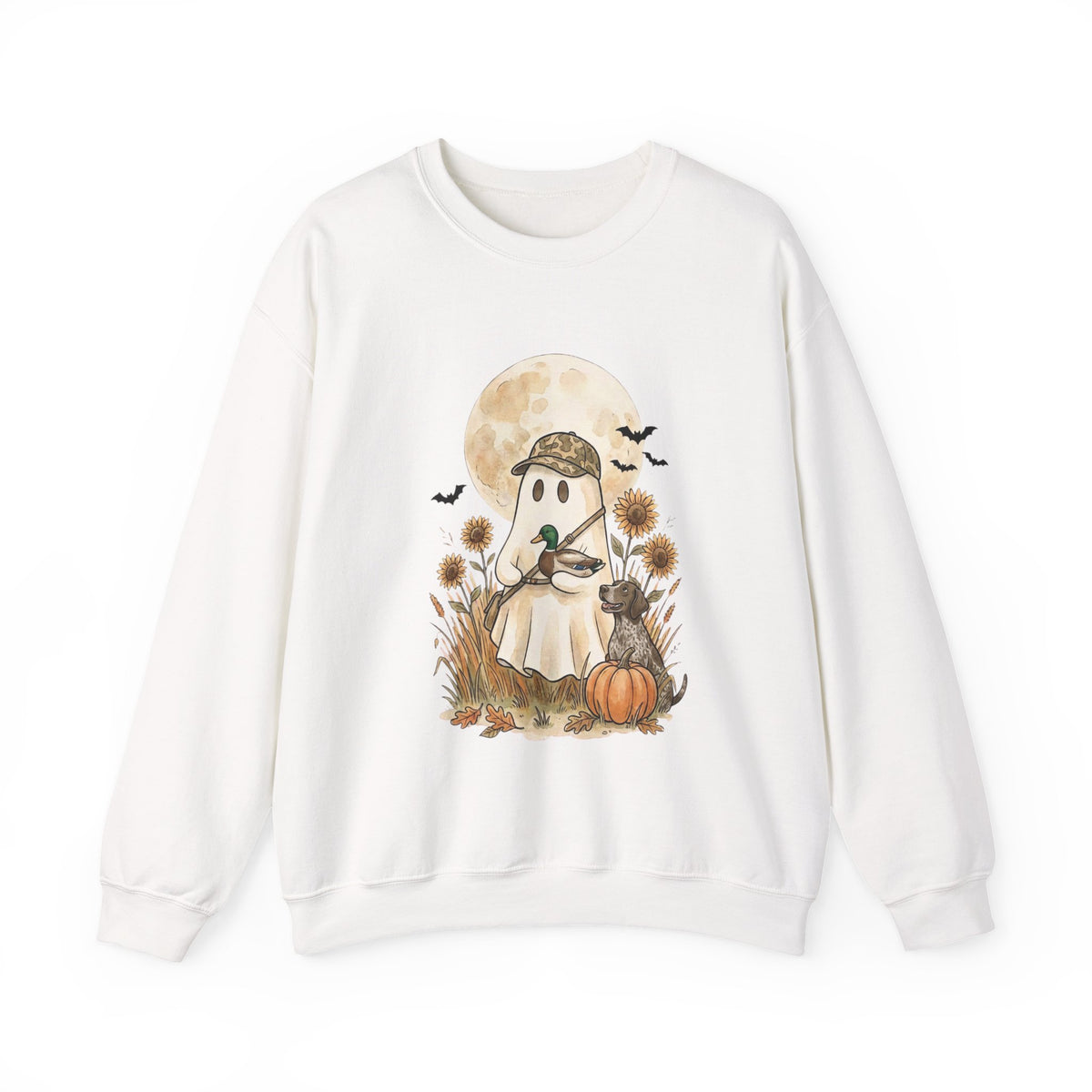 Ghost Hunter Illustration Sweatshirt | Spooky Hunting, Autumn Pumpkin Moon