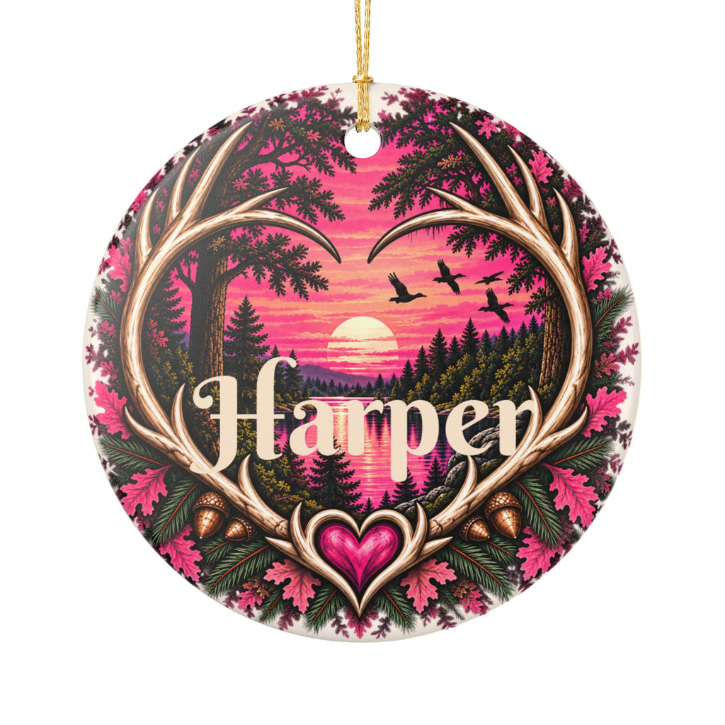 Personalized Hunting Roots Deer Ornament, Pink Whitetail Christmas Keepsake, Custom Name 2026 Hunter Gift