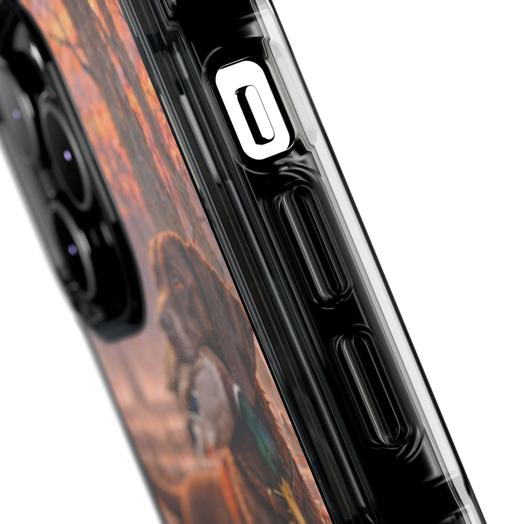 Clear Magnetic Phone Case — Chocolate Lab with Duck swamp