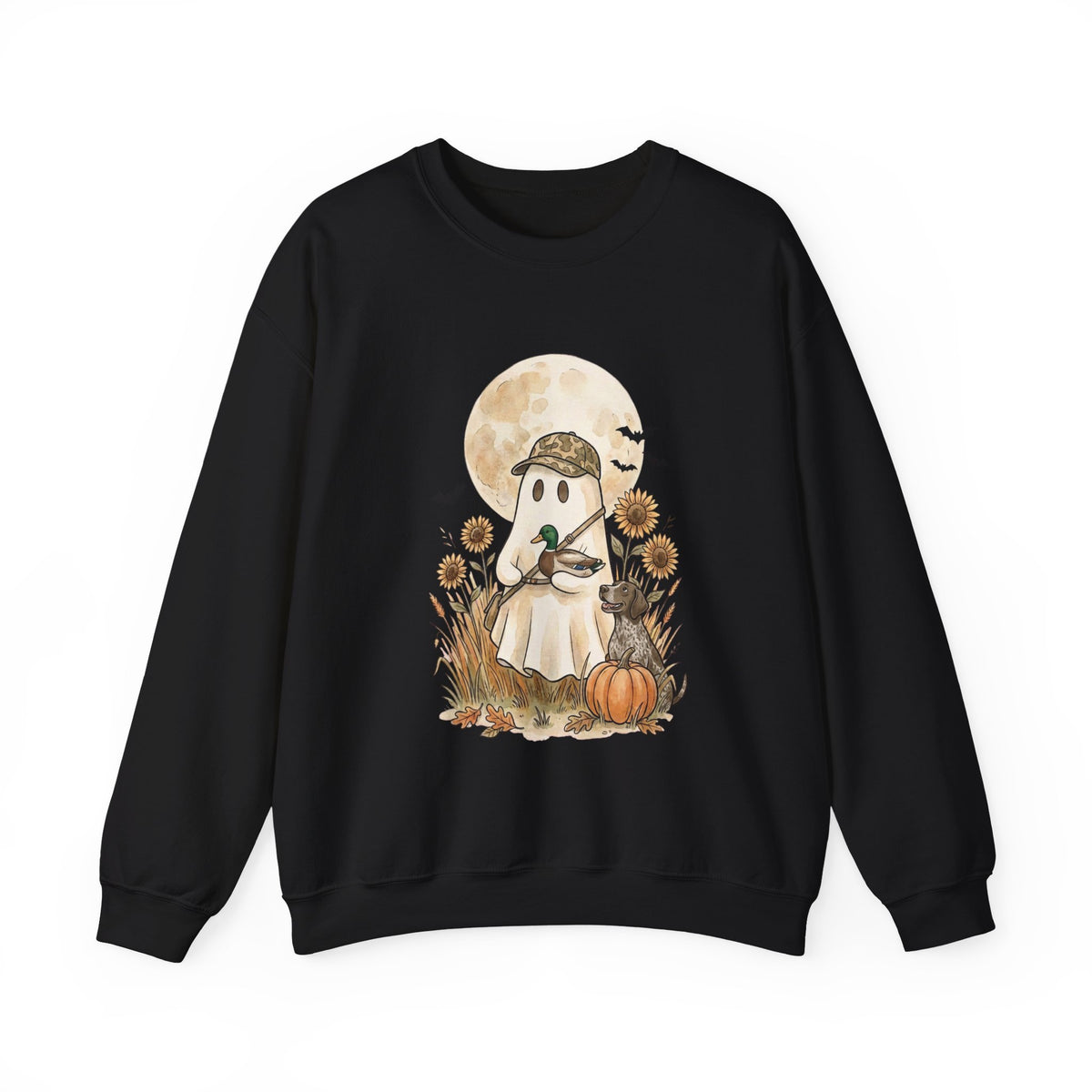 Ghost Hunter Illustration Sweatshirt | Spooky Hunting, Autumn Pumpkin Moon