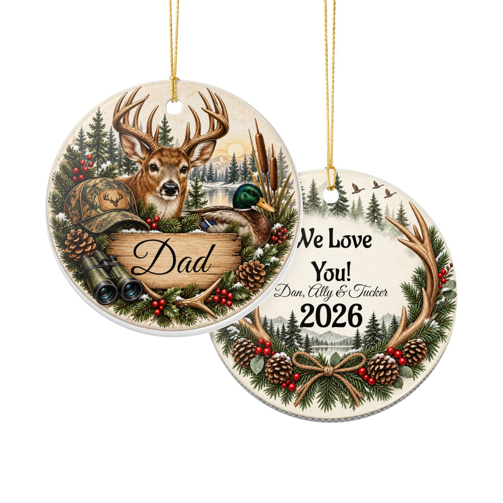 Personalized Christmas Ornament, Custom Name Family Keepsake, Hunter Ornament, Christmas Gift for Family, Friends or Memorial