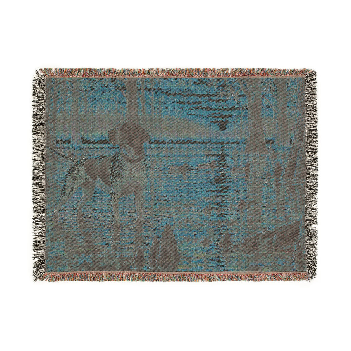 Mohican River Scenic Woven Blanket — Rustic Lake Bird Dog Pointer Landscape Throw