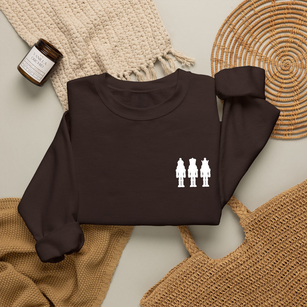Three Nutcrackers Embroidered Crewneck Sweatshirt | Christmas Sweater